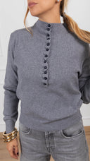 Maglia con bottoni perle e rouches variante grigio Haveone