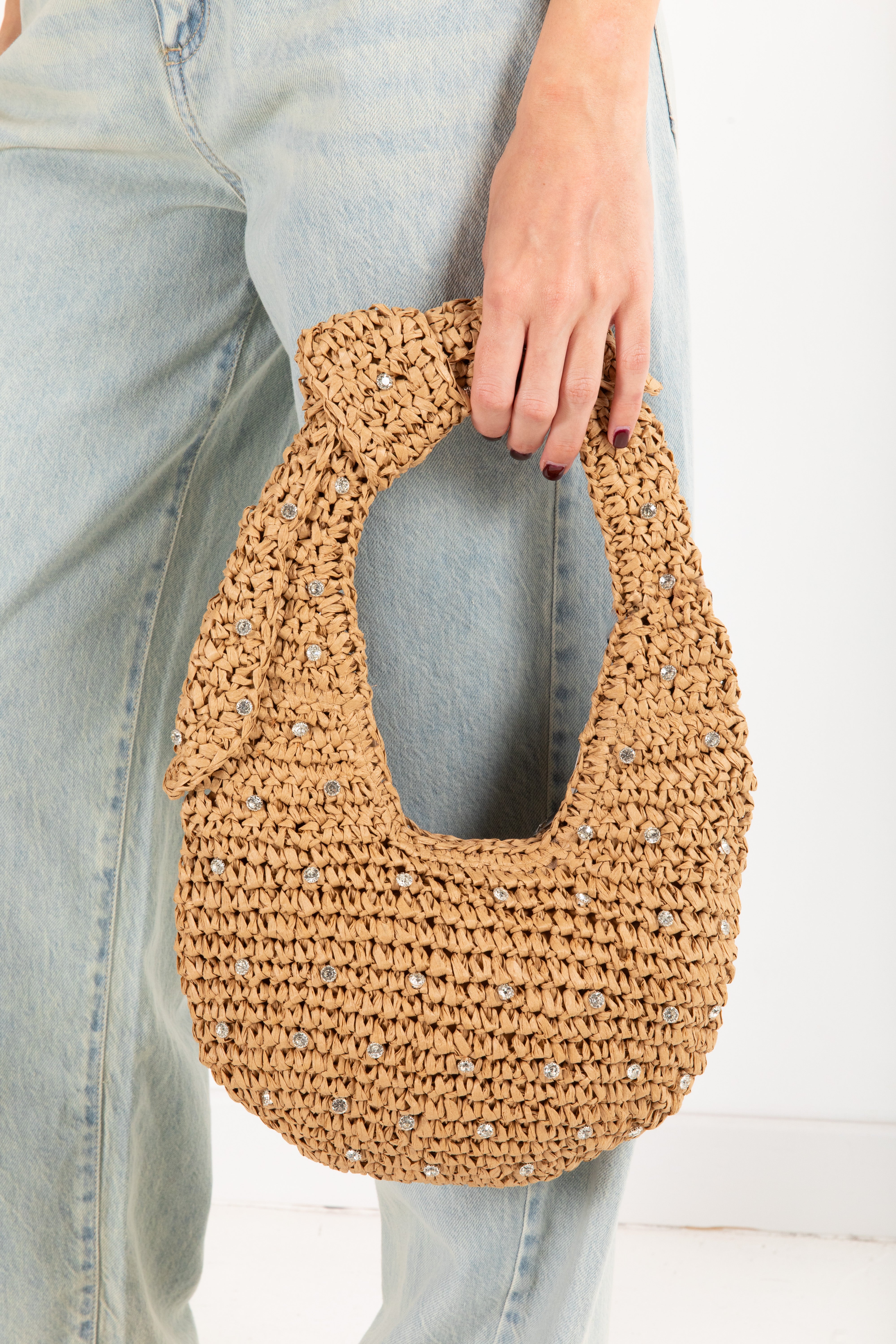 Handbag in raffia con strass Susy Mix