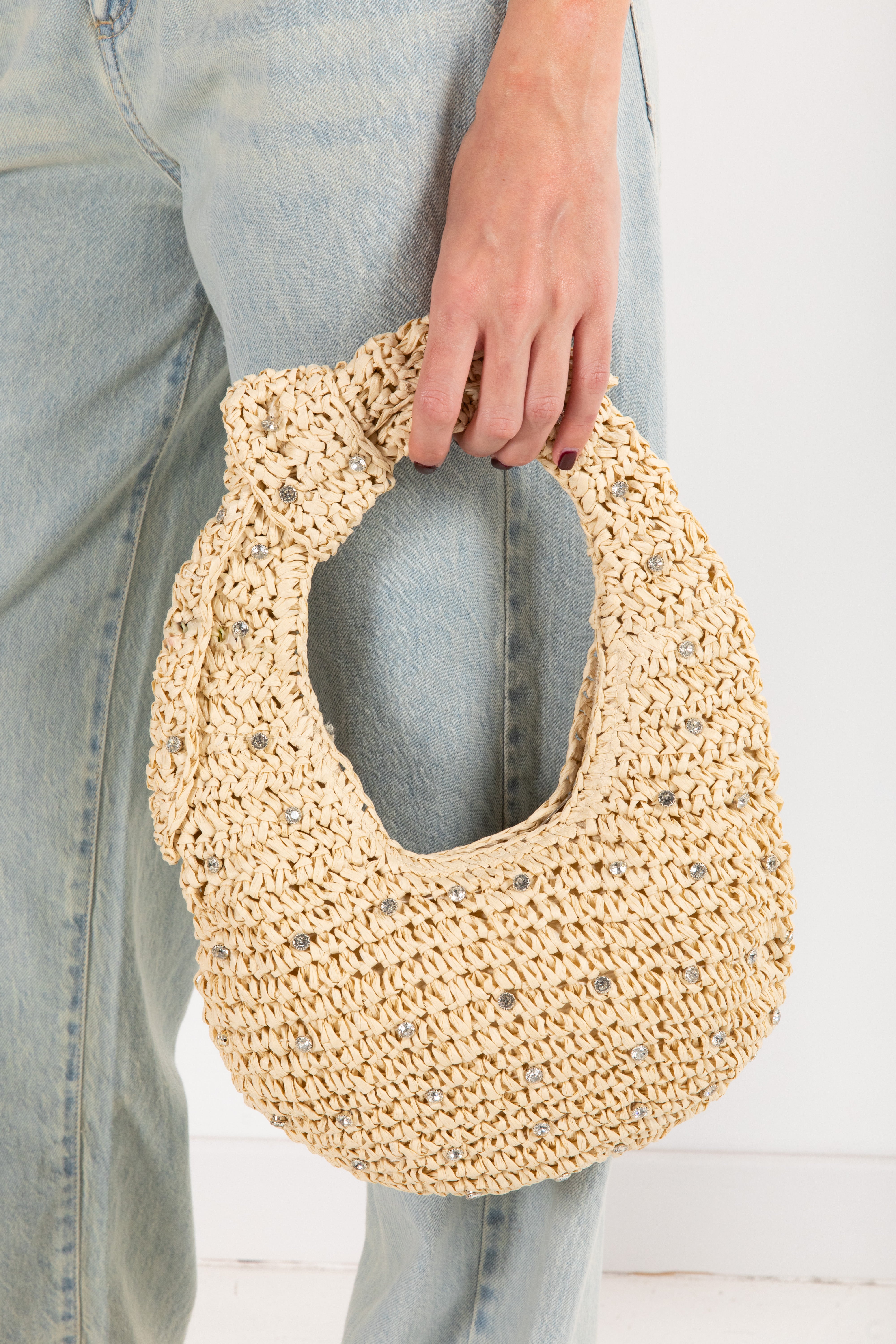 Handbag in raffia con strass Susy Mix