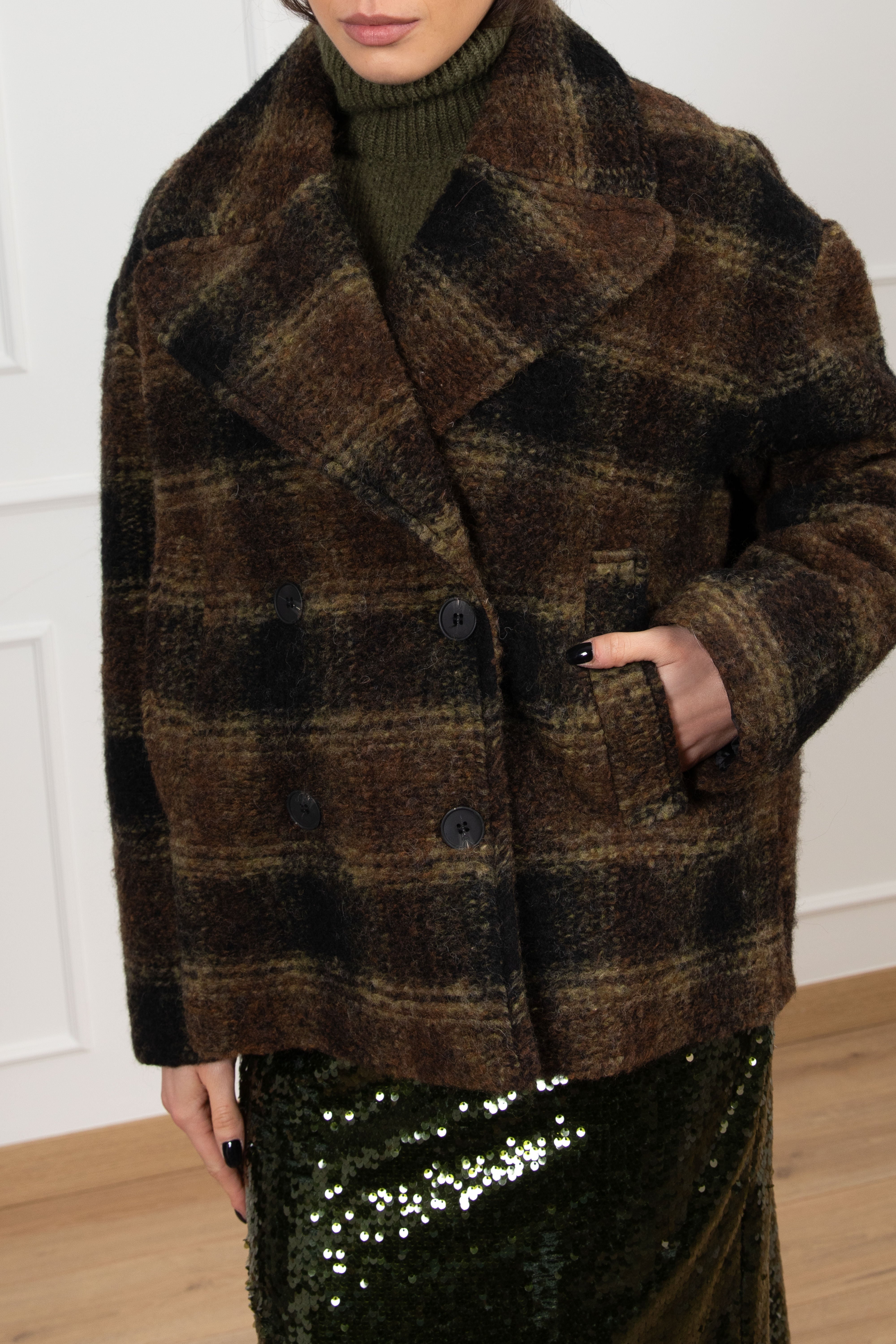 Giacca-cappotto macro-check 4 bottoni in lana Susy Mix