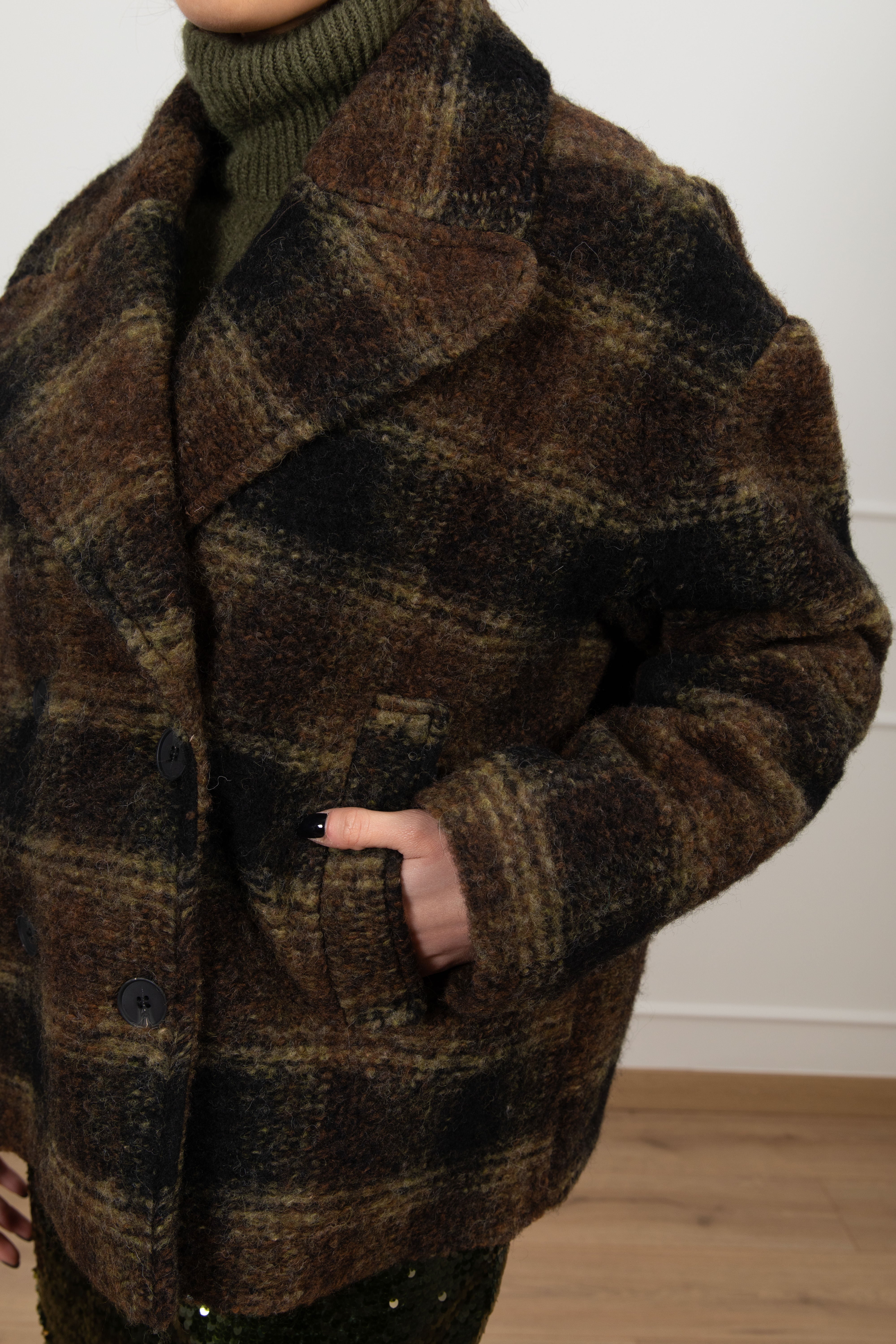 Giacca-cappotto macro-check 4 bottoni in lana Susy Mix