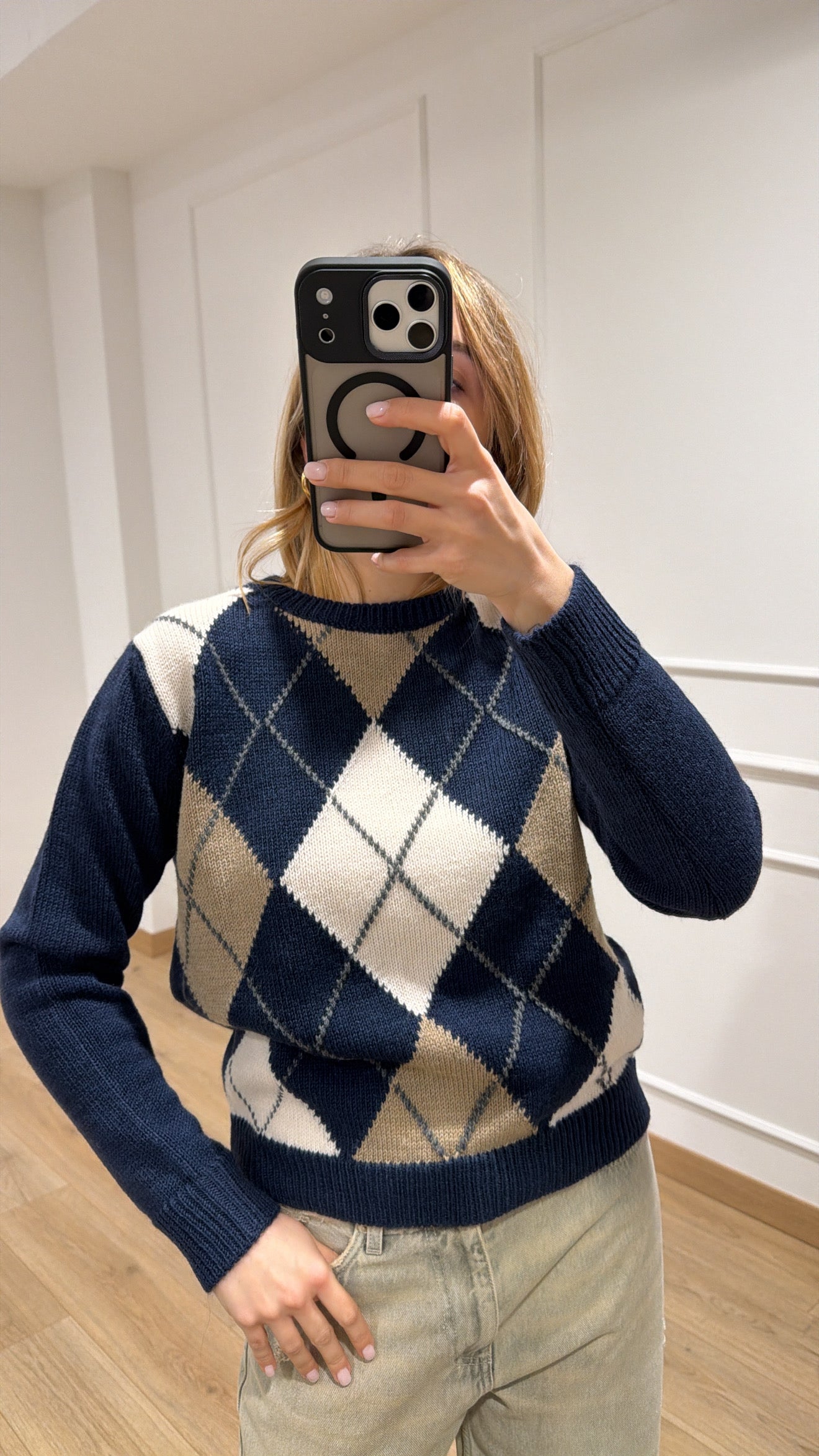 Pull girocollo a rombi in lana e alpaca Tensione IN