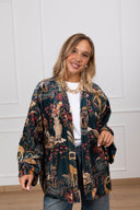 Kimono foderato in ciniglia fantasia "Nomad" petrolio Haveone