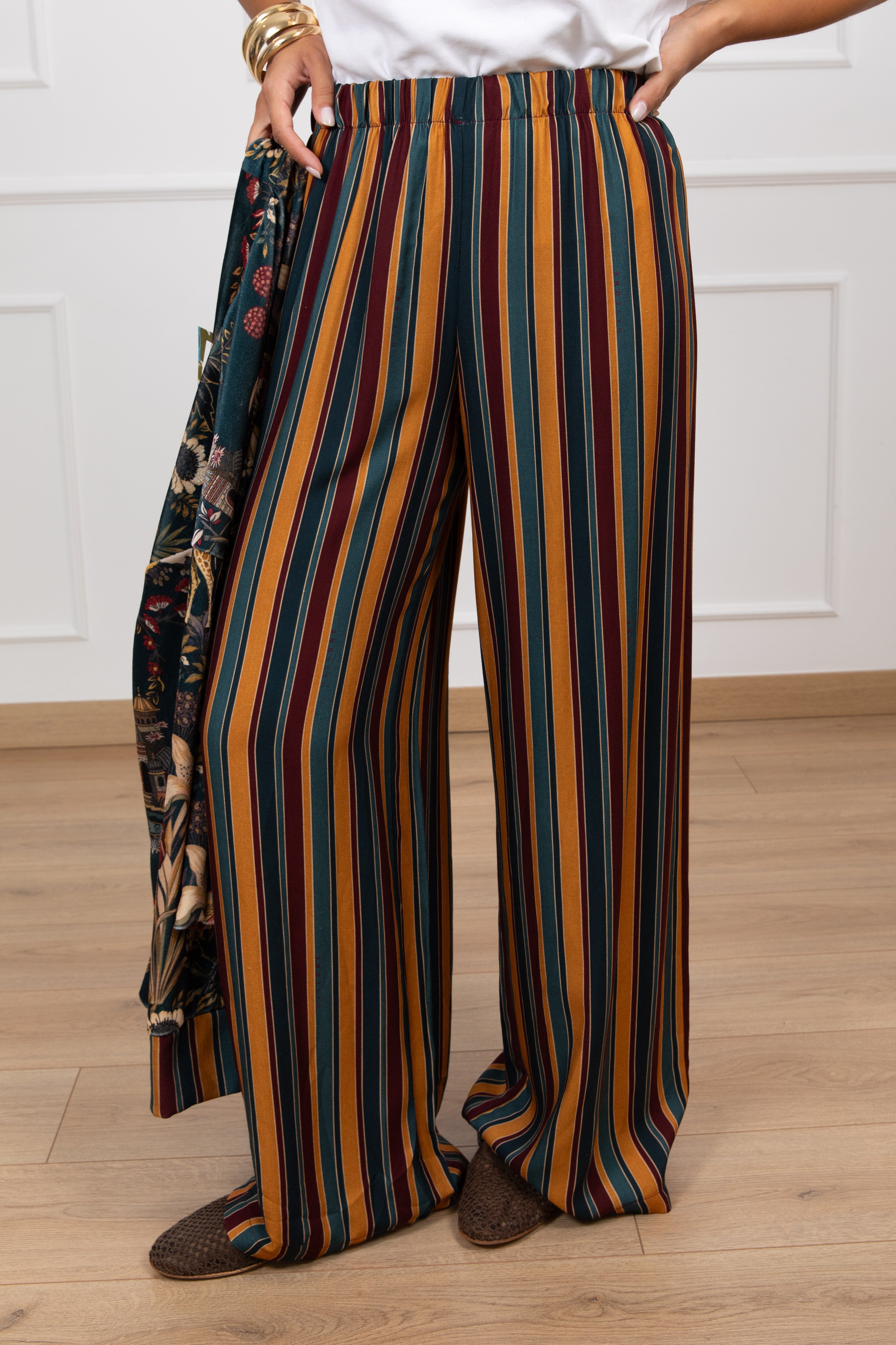Pantalone a righe multicolor fantasia "Nomad" con elastico Haveone