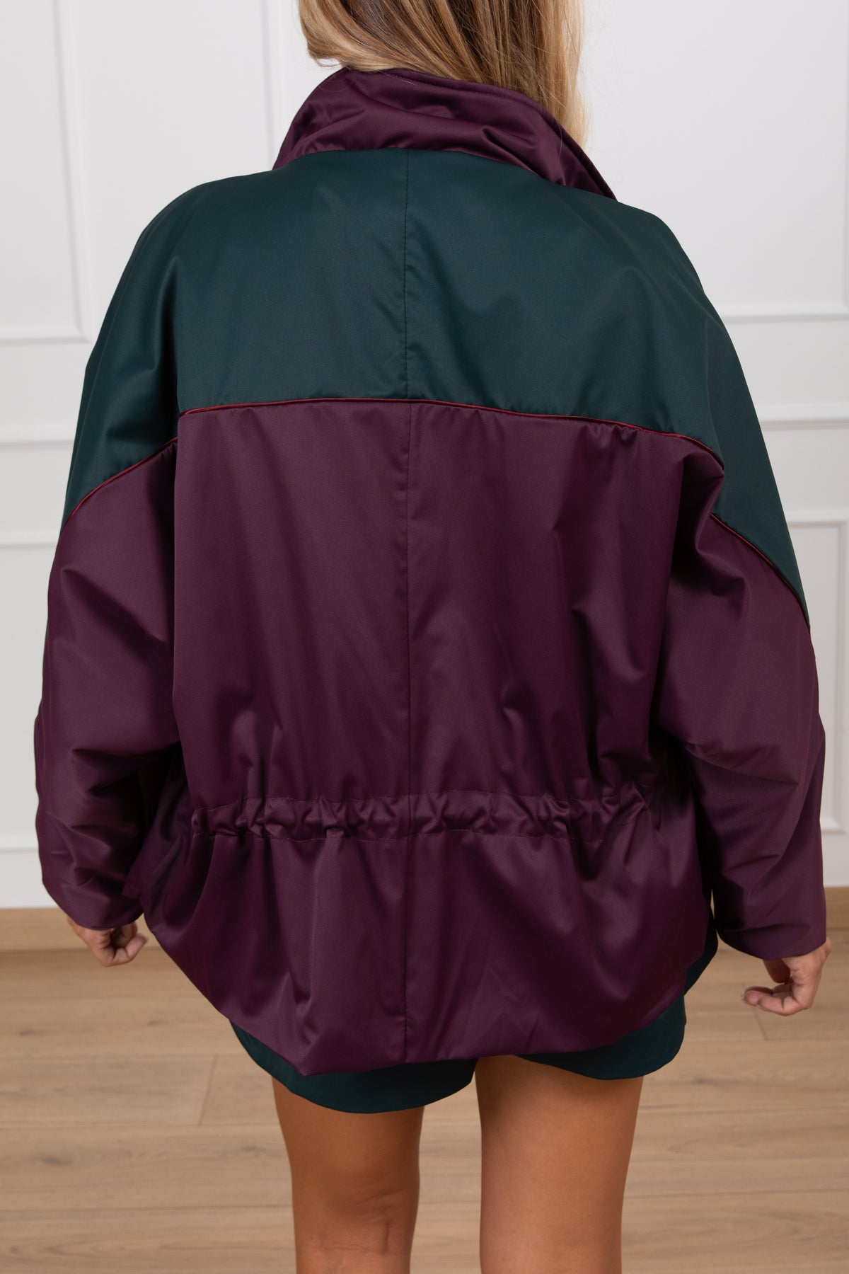 Bomber in raso con coulisse e banda a contrasto variante bordeaux Haveone