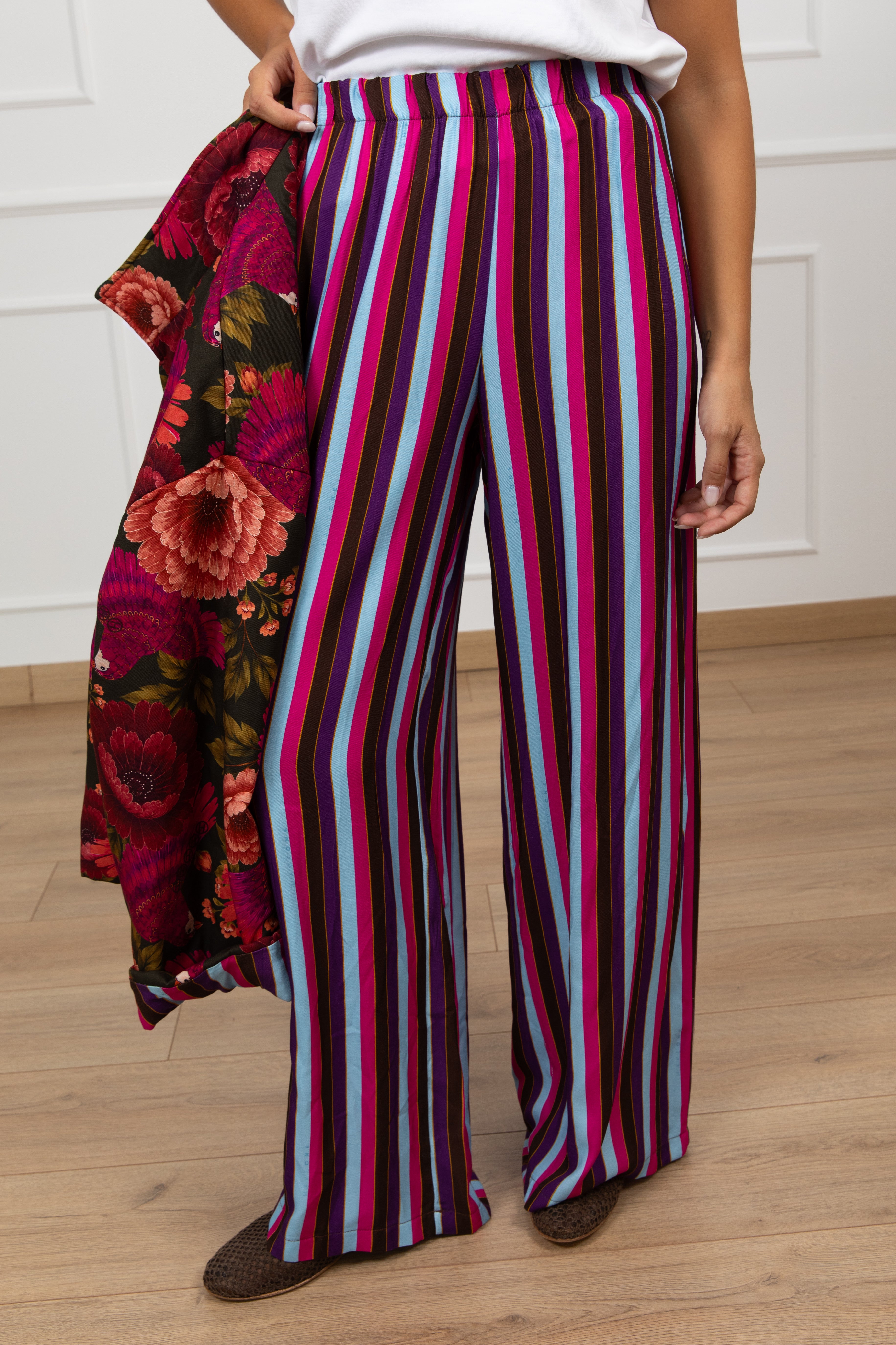 Pantalone a righe multicolor con elastico Haveone