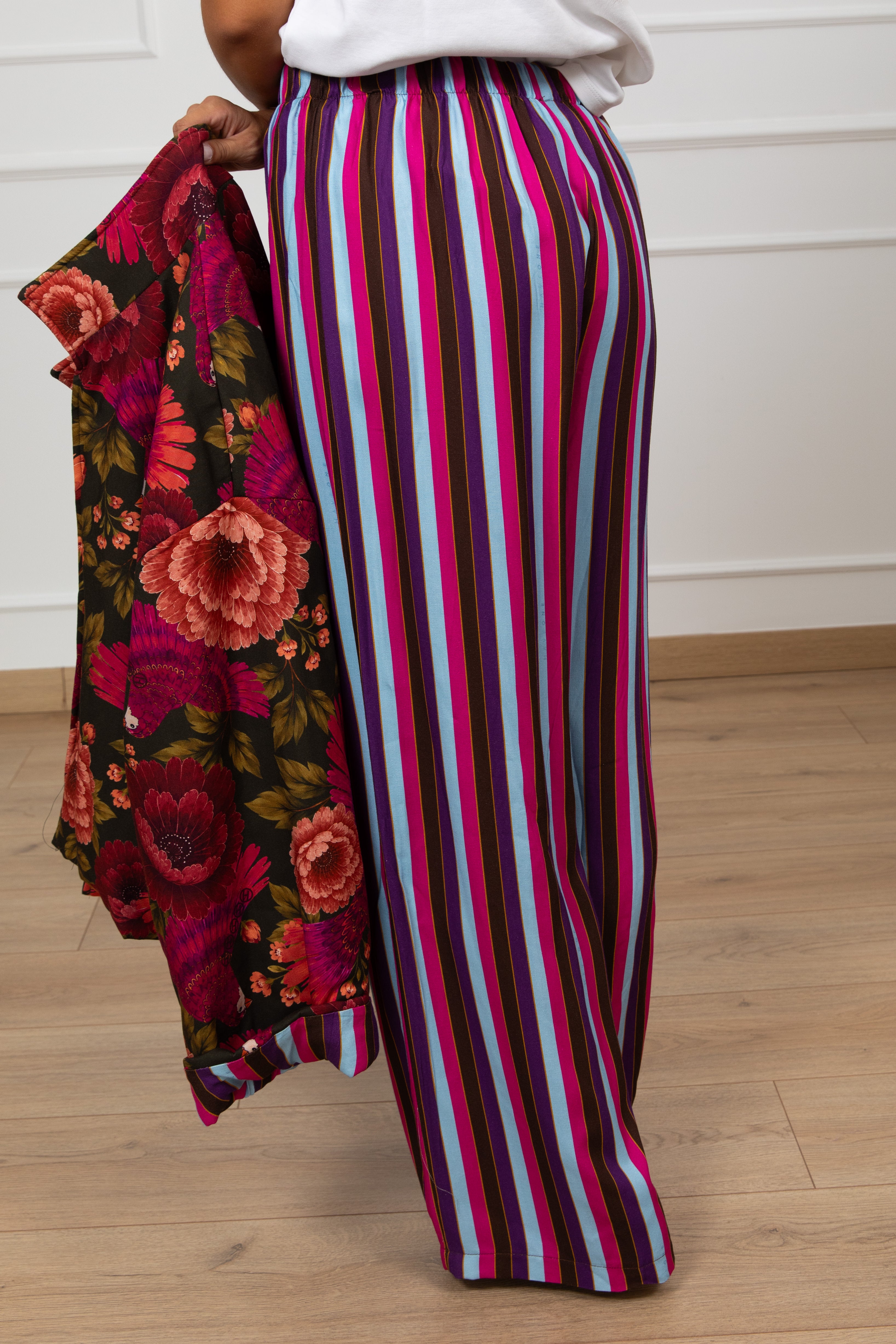 Pantalone a righe multicolor con elastico Haveone
