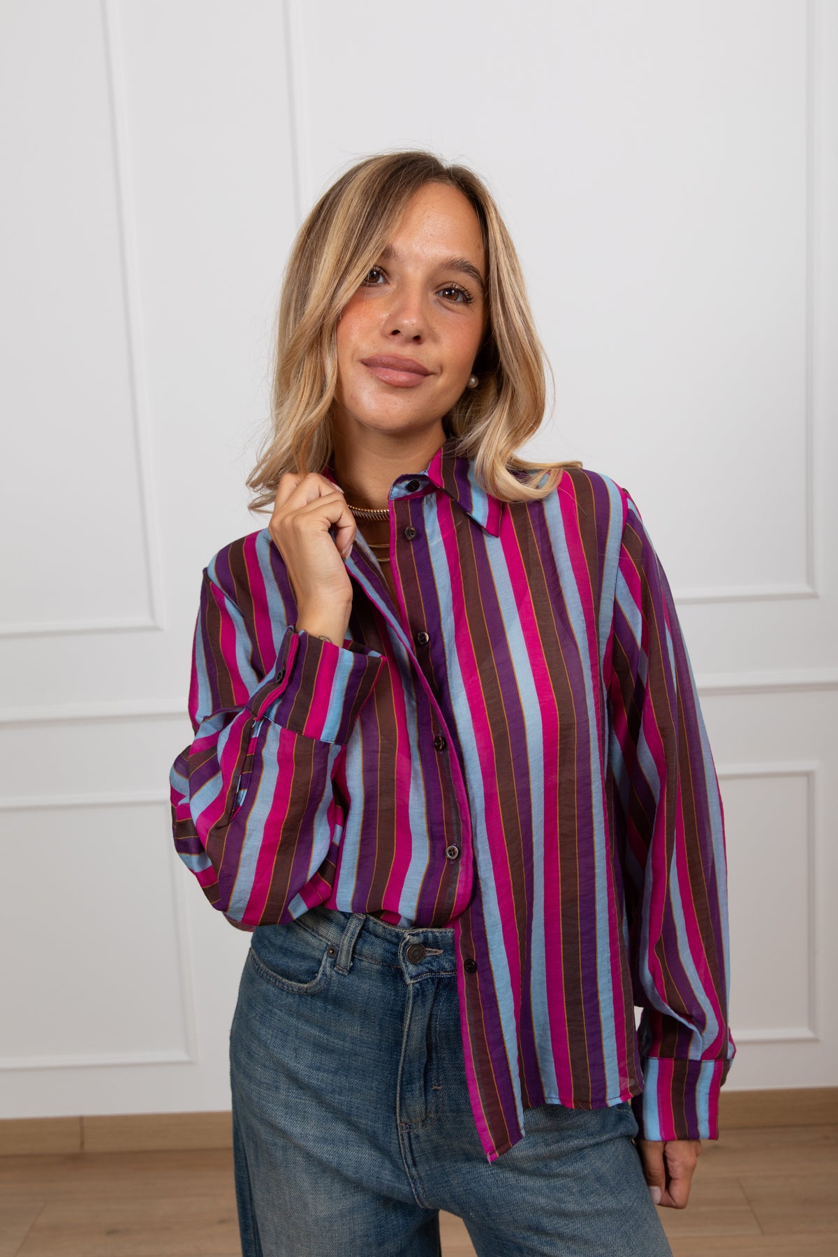 Camicia in lyocell a righe multicolor Haveone