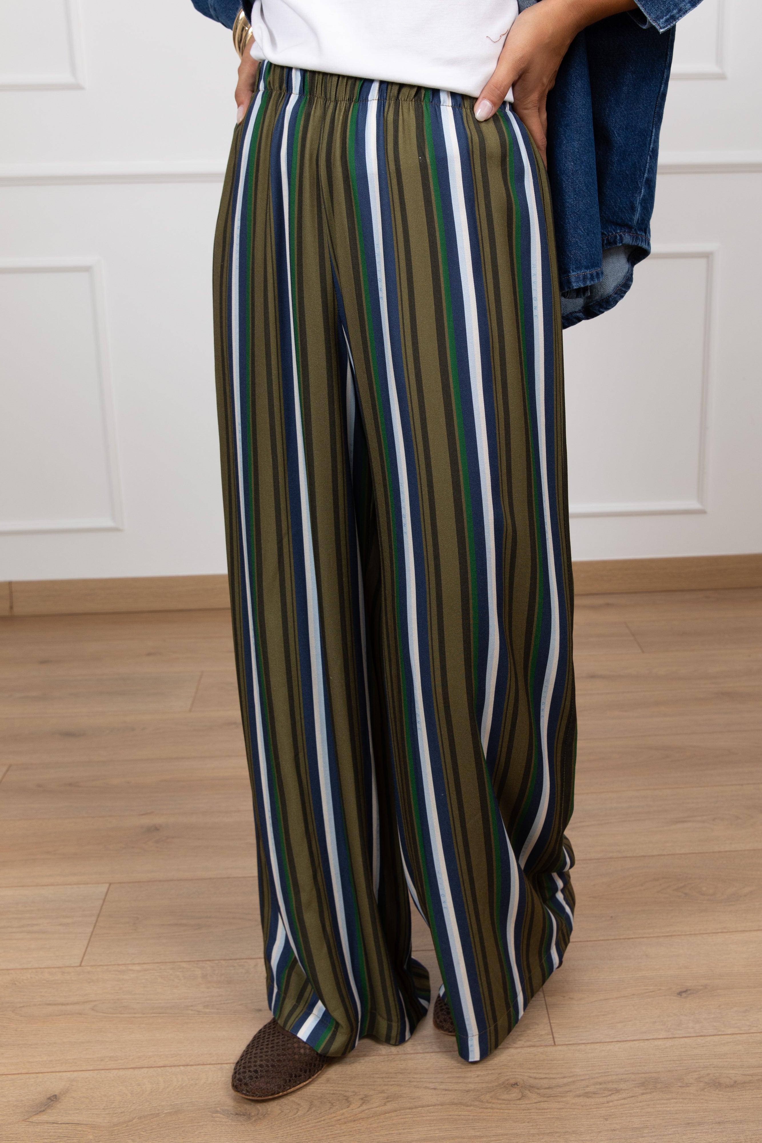 Pantalone a righe multicolor oliva Haveone