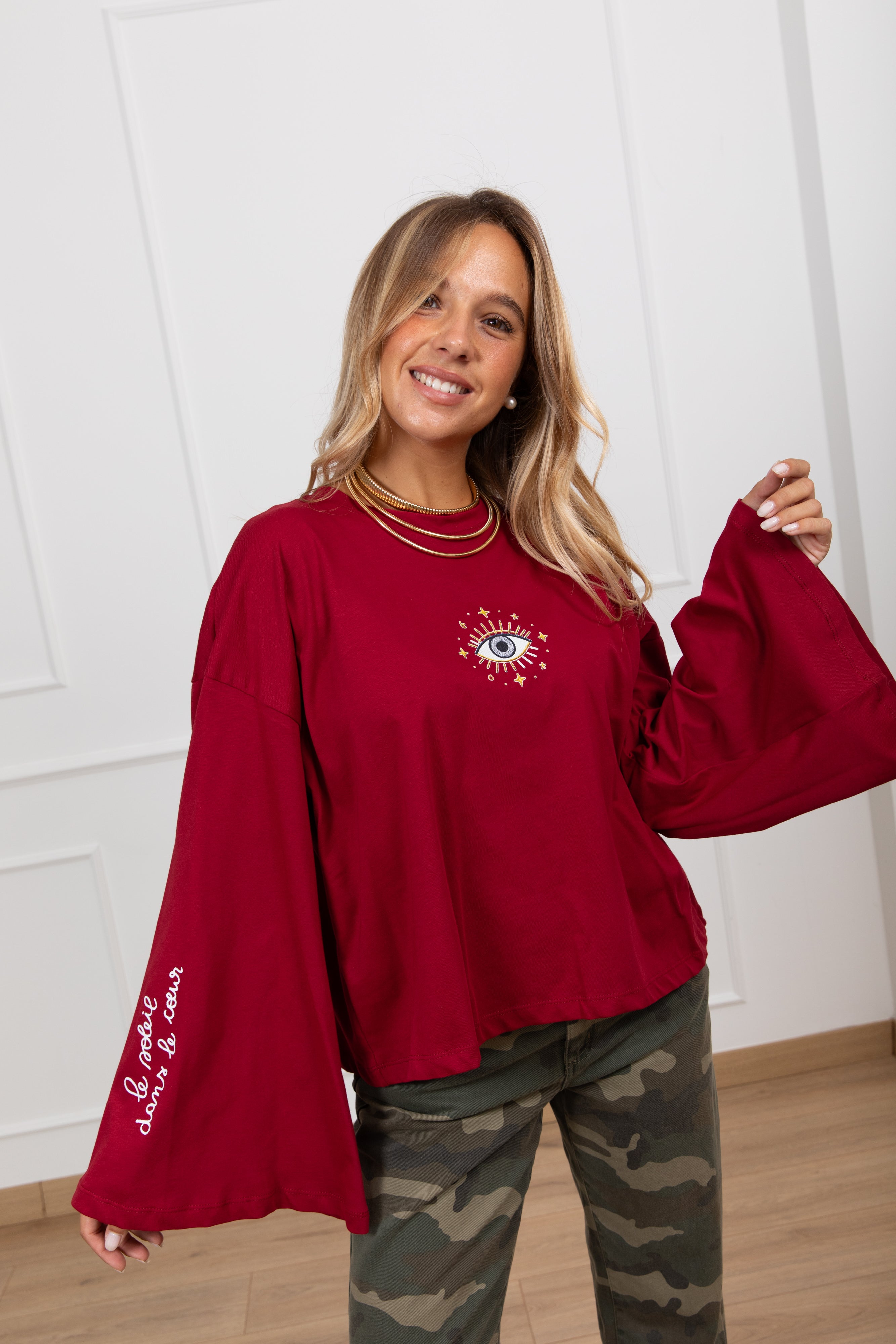 T-shirt "Le soleil dans le coeur" variante bordeaux ViCOLO