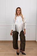 Camicia cropped con frange sul fondo variante burro Haveone