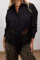 Camicia cropped con frange sul fondo variante nero Haveone