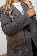 Giacca check con frange beige sul retro Tensione IN