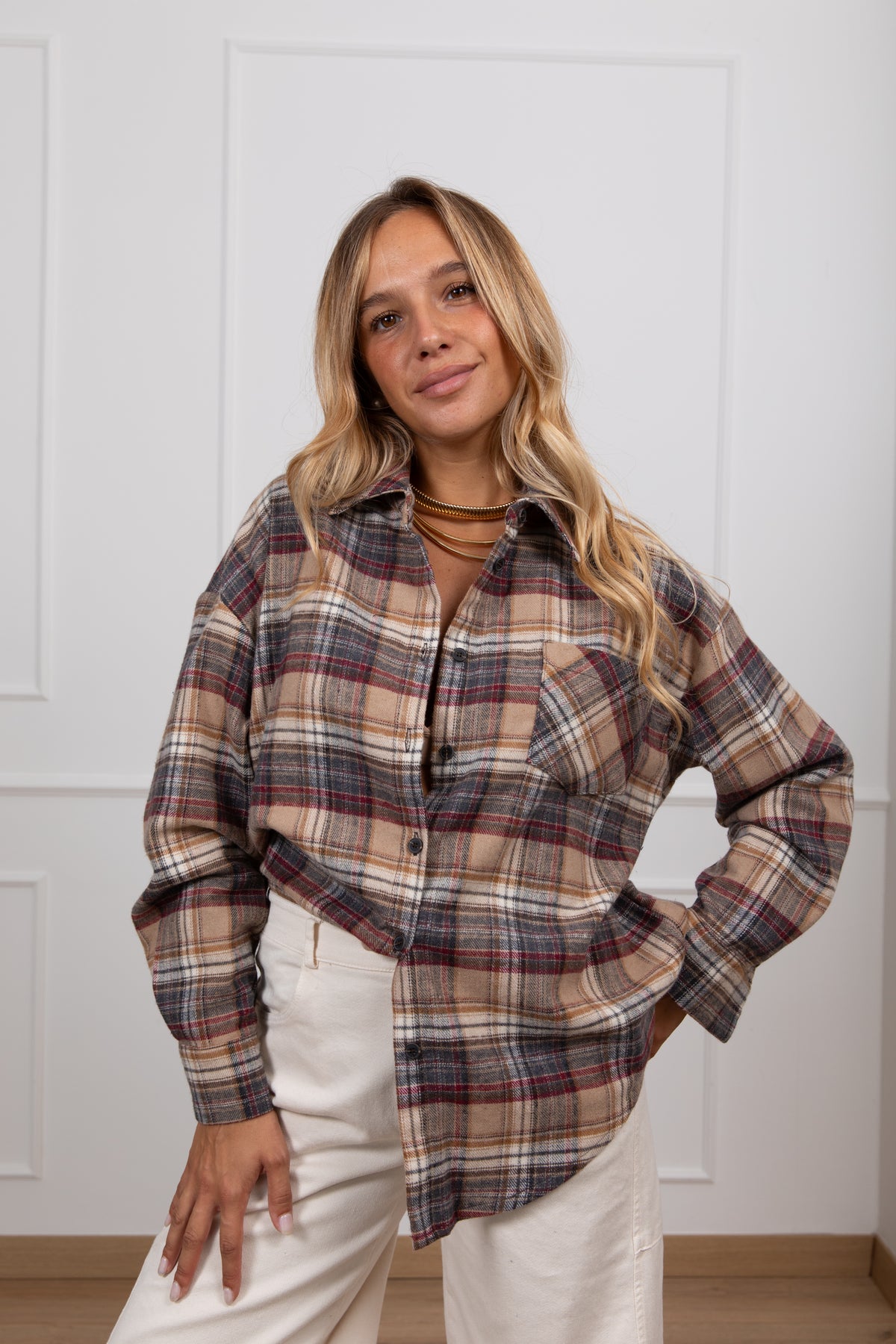 Camicia check in flanella variante beige Tensione IN