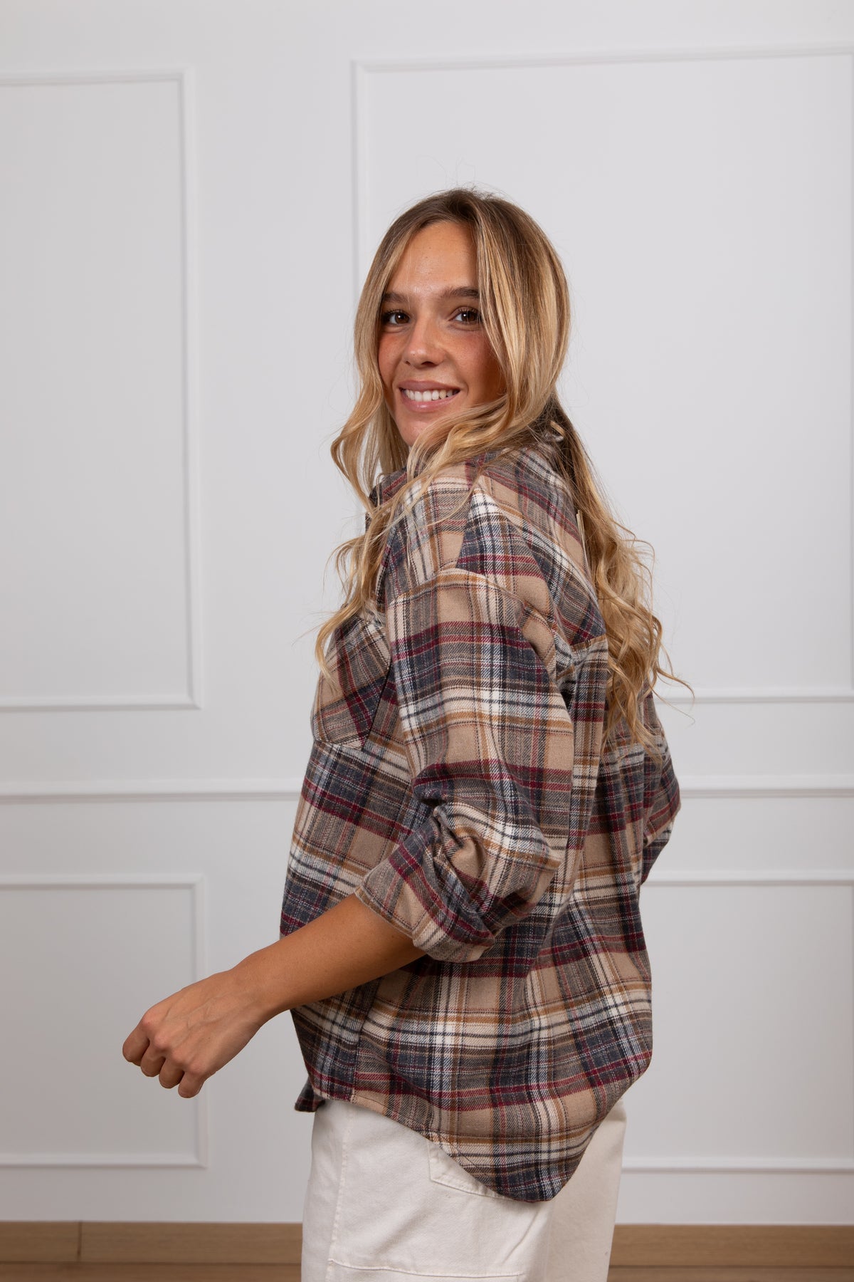 Camicia check in flanella variante beige Tensione IN
