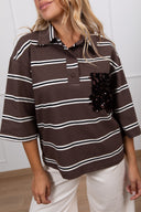 Polo manica 3/4 a righe con tasca paillettes variante moro Susy Mix