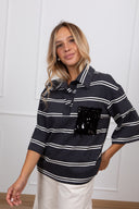 Polo manica 3/4 a righe con tasca paillettes variante grigio Susy Mix