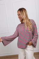 T-shirt manica lunga a righe a scatoletta variante naturale/bordeaux ViCOLO