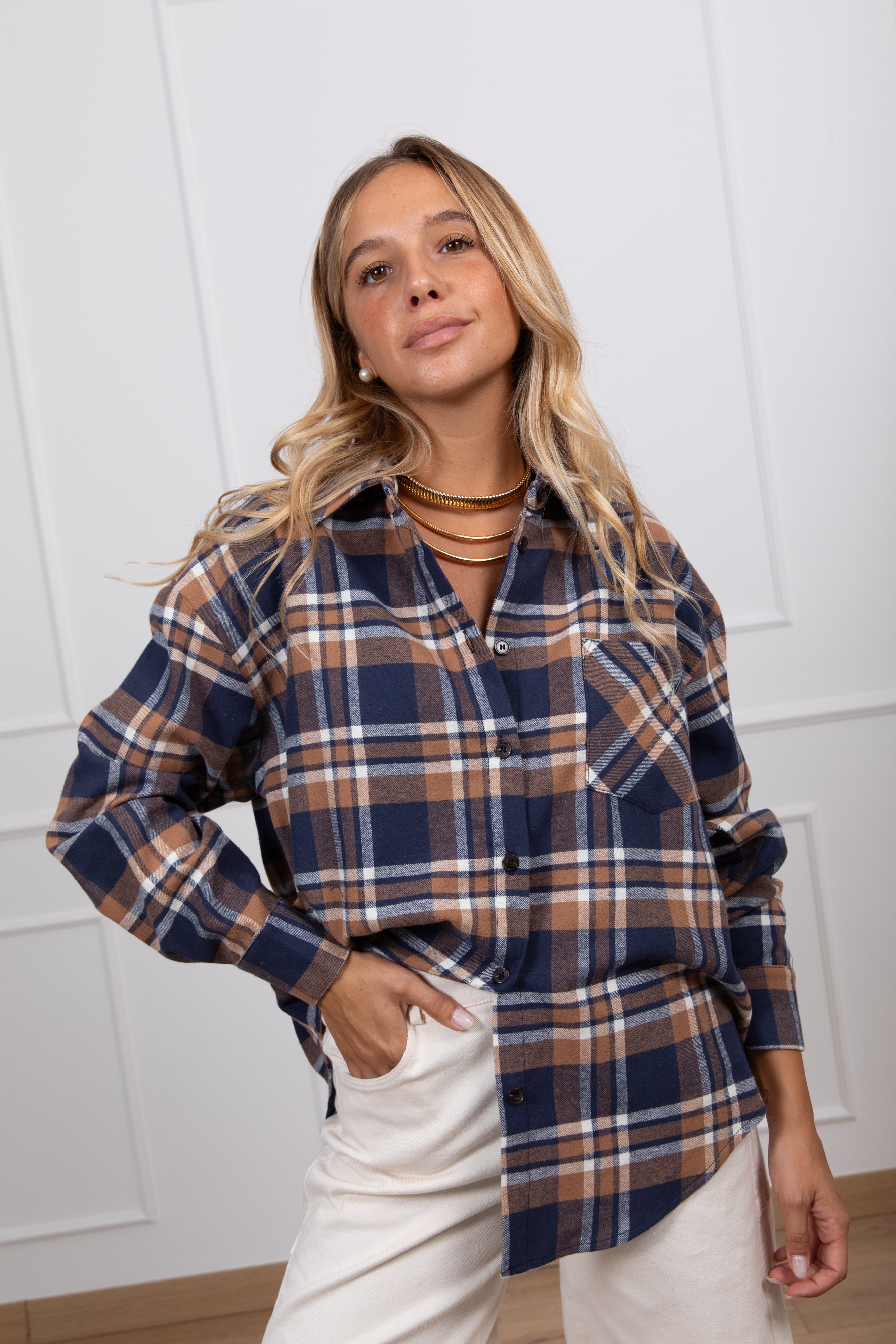 Camicia check blu over-size in flanella Tensione IN