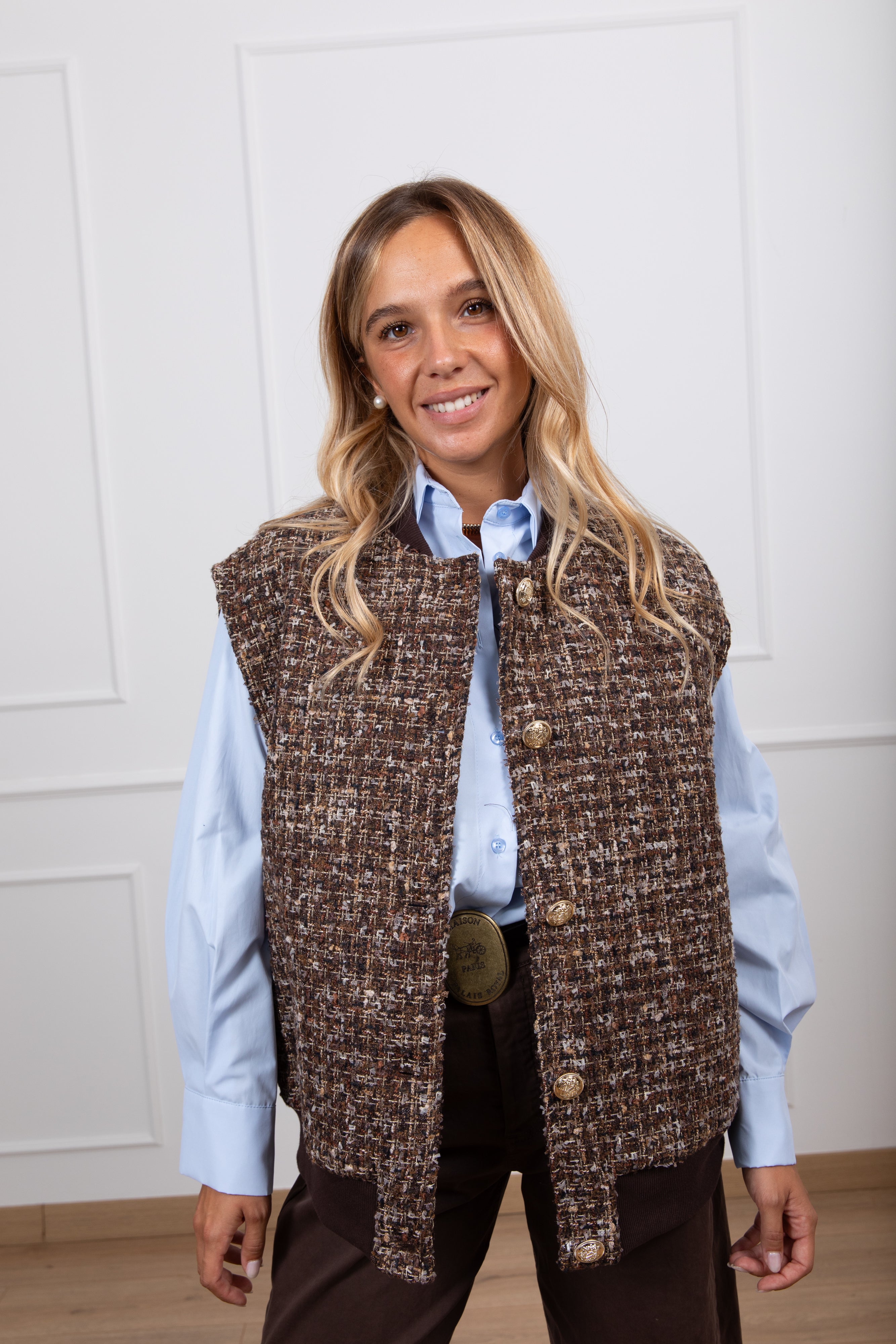 Gilet in tweed con bottoni oro Susy Mix