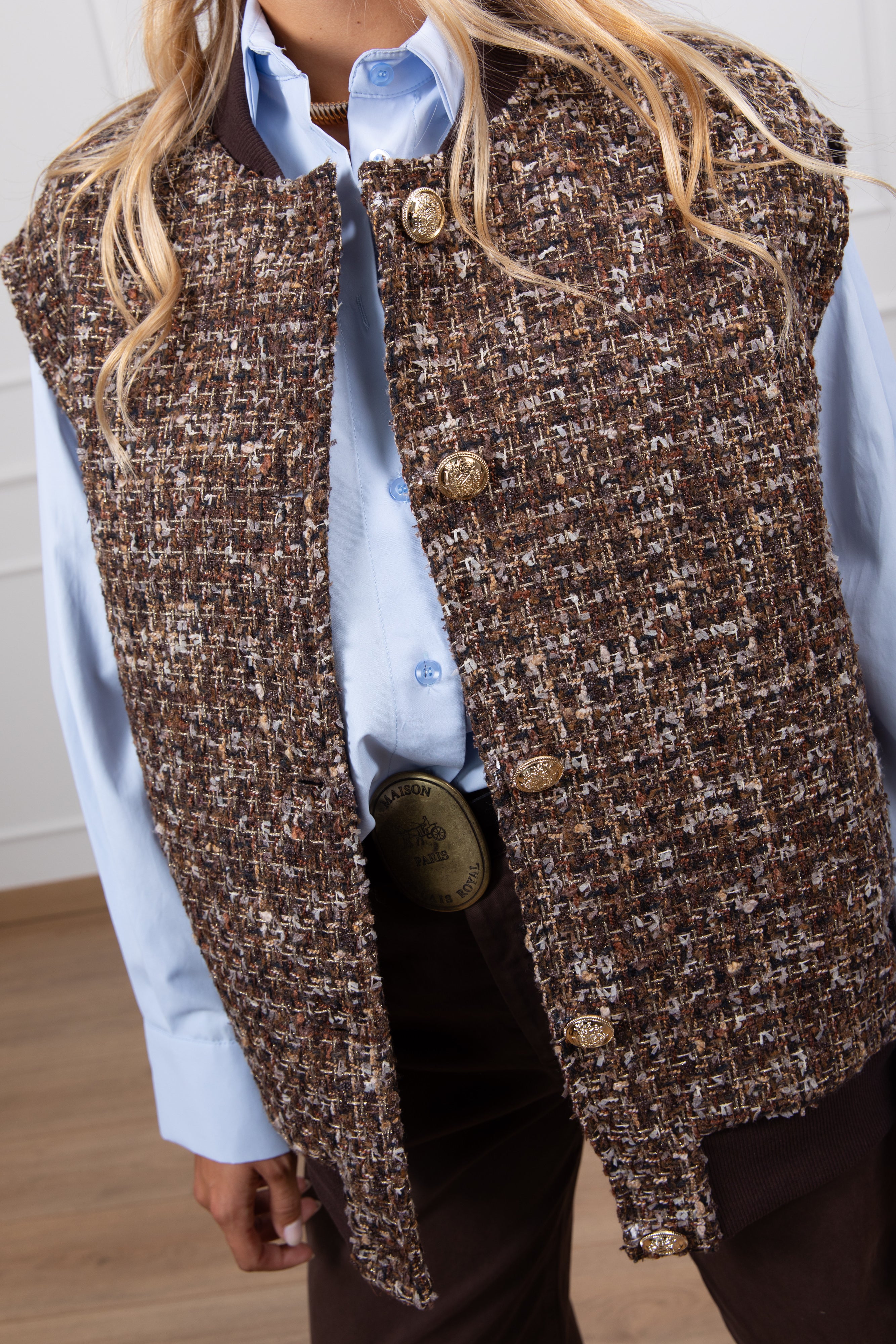 Gilet in tweed con bottoni oro Susy Mix
