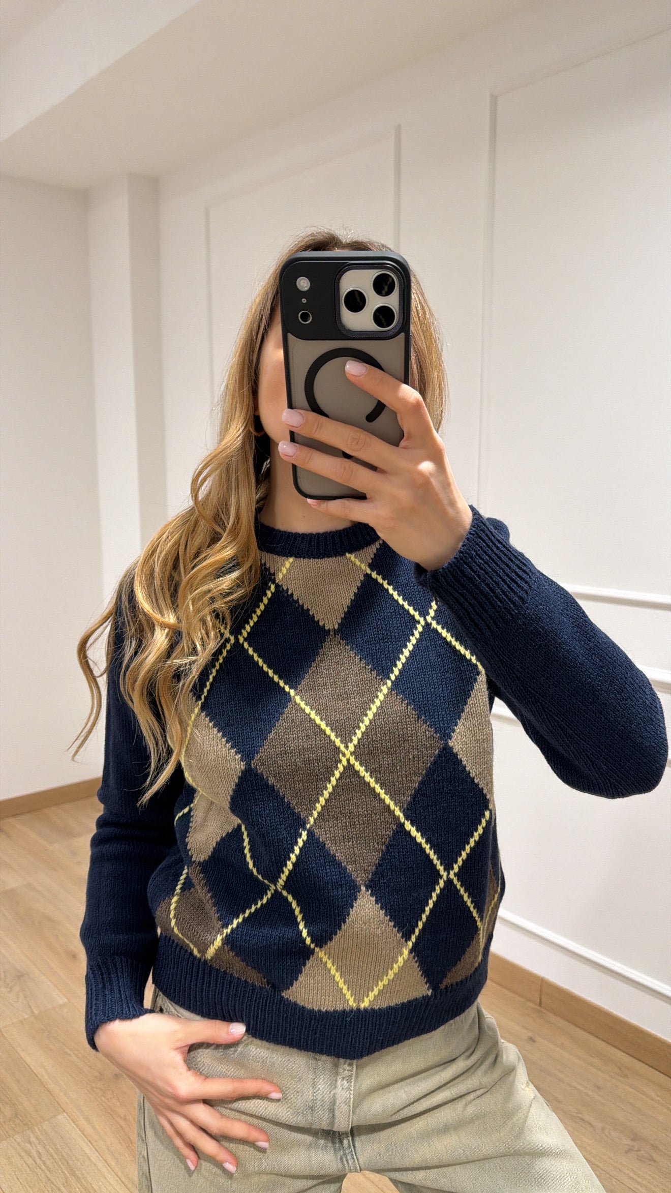 Pull girocollo a rombi in lana e alpaca Tensione IN