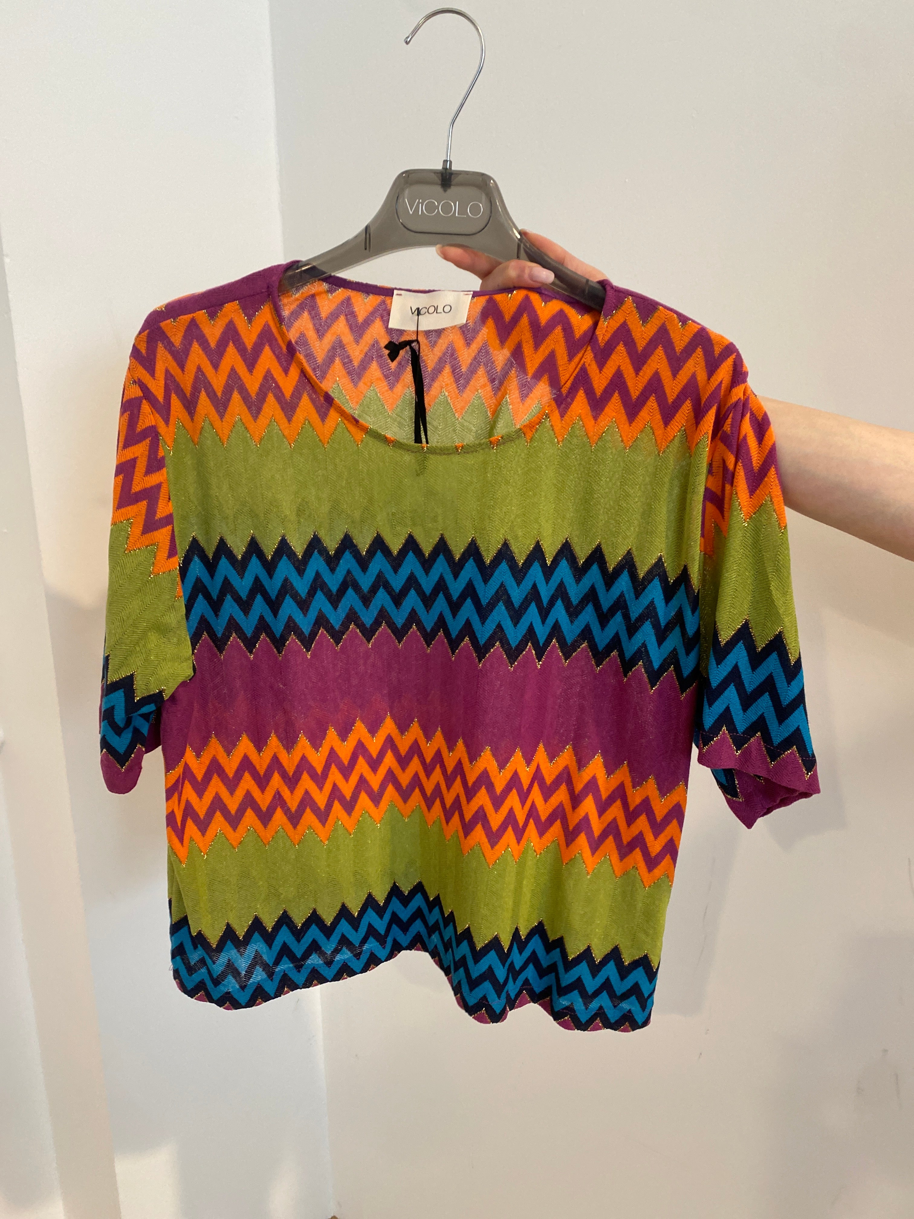T-shirt macro zig-zag multicolor con filo lurex ViCOLO