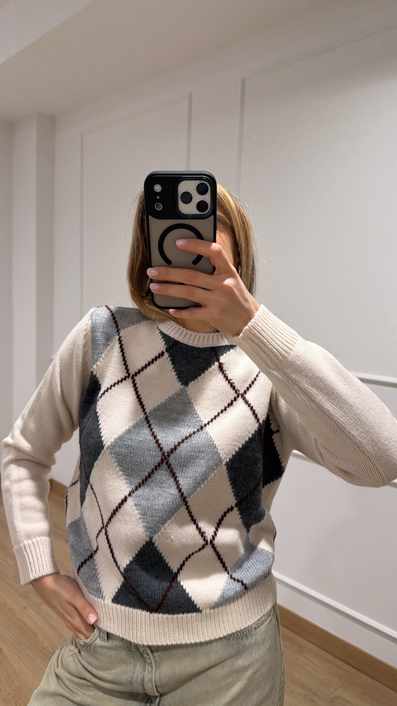 Pull girocollo a rombi in lana e alpaca Tensione IN