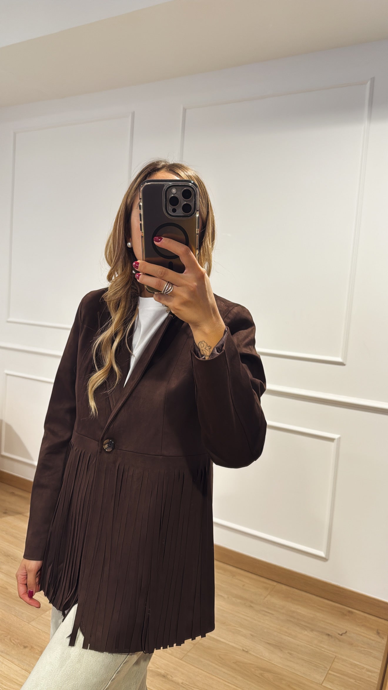 Giacca in eco-camoscio con frange e tasche Susy Mix