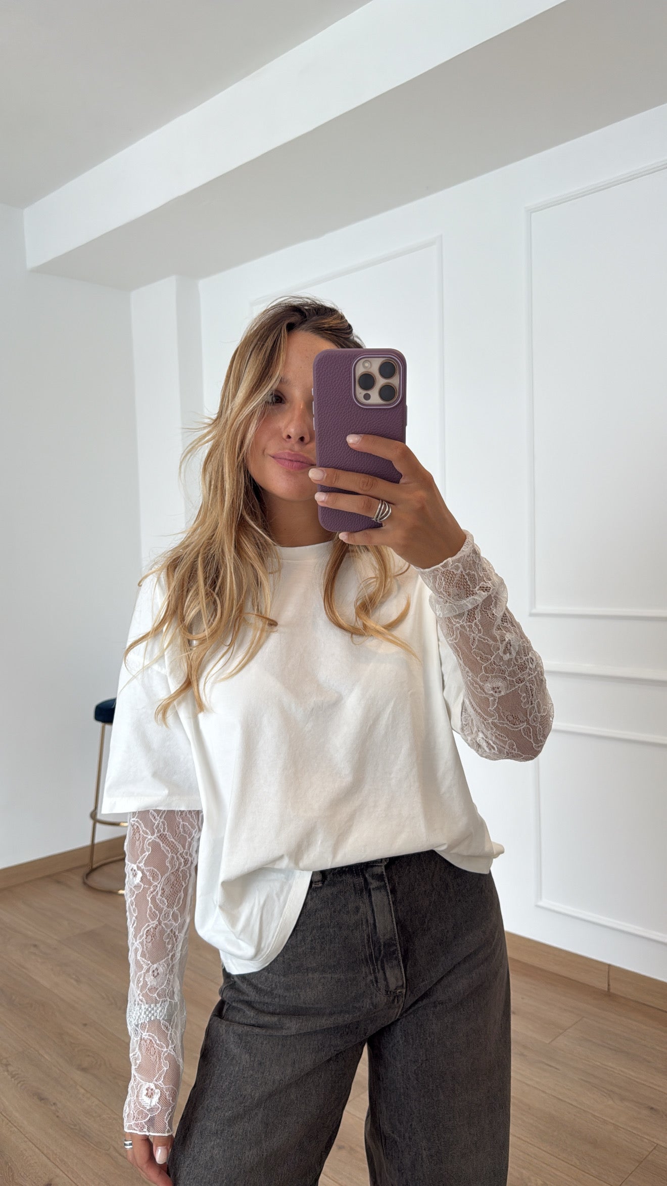 T-shirt con manica in pizzo Susy Mix